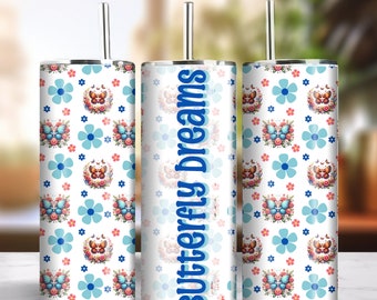 Butterfly Dreams 20oz Skinny Tumbler Sublimation Seamless Design Instant Digital Download PNG 300dpi DIY Garden Insect Lover Tumbler Wrap