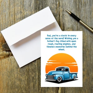 Carte de voeux imprimable classique pour la fête des pères avec enveloppe imprimable DIY Téléchargement numérique instantané voiture camion amateur Image 1