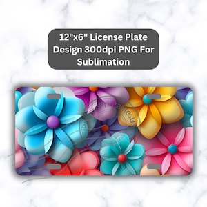 3D Flowers License Plate Sublimation Design Instant Download PNG 300dpi DIY Front Car Plates Rainbow Flower Digital Graphic - Plate2