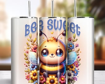 Bee Sweet 20oz Skinny Tumbler Sublimation Artwork Digital Download PNG 300dpi Cute Bumblebee Bug Insect Lover Tumbler DIY Wrap #1