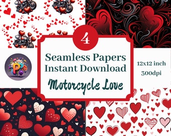 Moto amore carta digitale sfondo stampabile Scrapbook Papers 12x12 Seamless Pattern Set di 4 grafica di San Valentino con download istantaneo