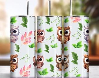 Cute Owl 20oz Skinny Tumbler Sublimation Seamless Design Instant Digital Download PNG 300dpi DIY Cute Funny Owl Lover Tumbler Wrap #2