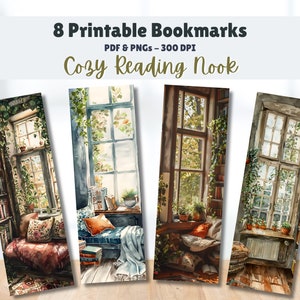 Printable Bookmarks Set of 8 Digital Download 11x8.5 PDF and Separate PNGs Great For Sublimations Book Lover Gift Cozy Reading Nook