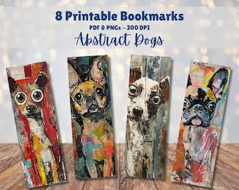 Abstrakte Hunde Lesezeichen Set von 8 Digitaler Download 11x8.5 PDF und separate PNGs Ideal für Sublimationsdesigns Buchwelpenliebhaber Geschenk