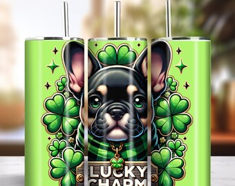 Lucky Charm 20oz Skinny Tumbler Sublimacja Projekt Natychmiastowe pobieranie cyfrowe PNG 300dpi DIY Frenchie French Bulldog Miłośnik psów Tumbler Wrap