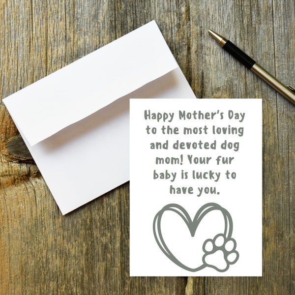 Dog Mom Mother's Day Printable DIY Greeting Card and Envelope Template Furbaby Card for Dog Mom Devoted Dog Mom Card