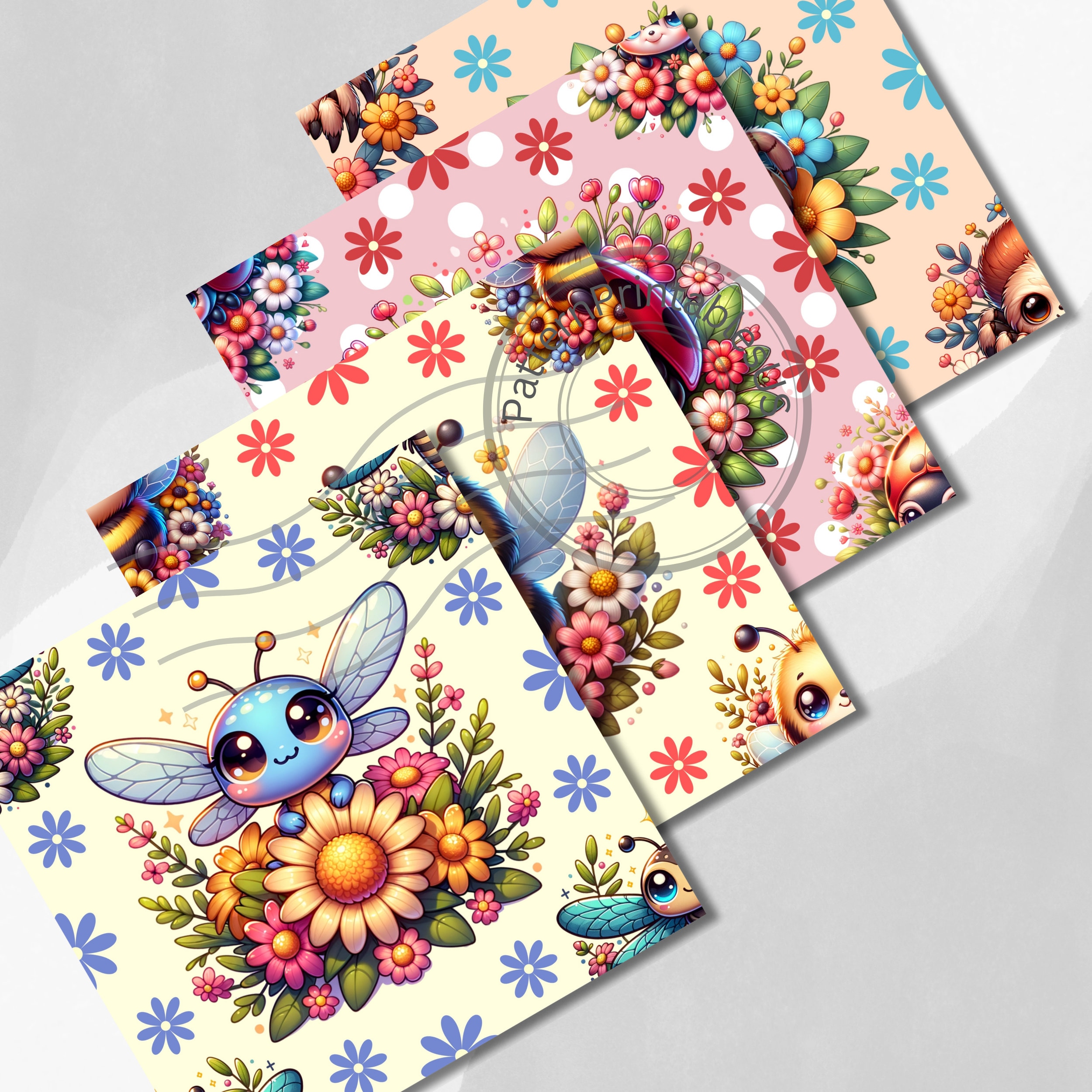 Cute Garden Insects #3 12x12 Seamless Pattern Digital Paper Printable ...