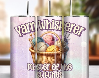 Yarn Whisperer 20oz Skinny Tumbler Sublimacja Kolorowy Brokat Projekt Pobierz PNG 300dpi DIY Wrap Zabawny Głupi Szydełkowanie Robienie Na Drutach Powiedzenie