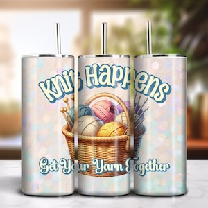 Knit Happens 20oz Skinny Tumbler Sublimation Bunt Glitzer Design Download PNG 300dpi DIY Wrap Lustiger Dummer Strickspruch Bild 6