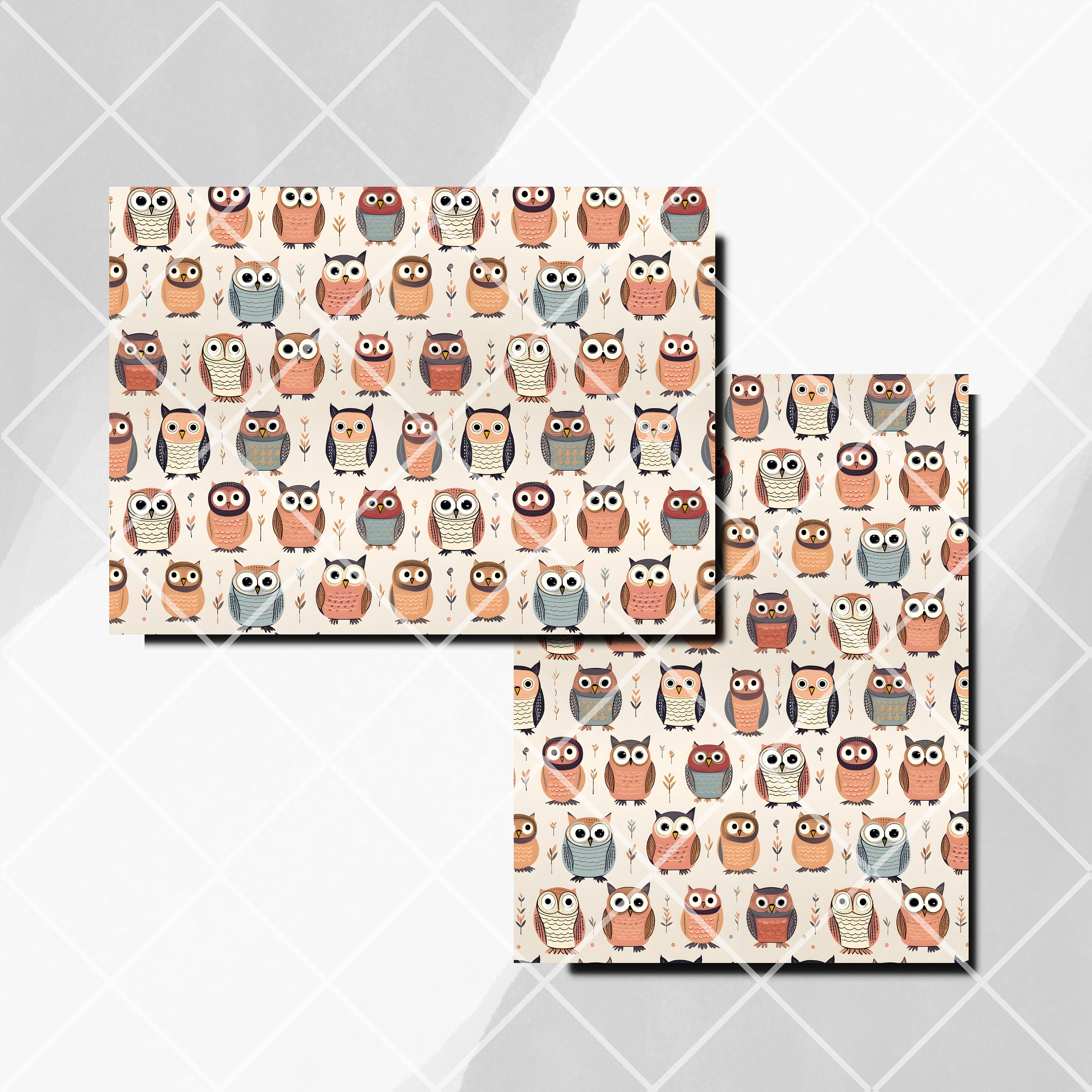 Whimsical Owls 8.5x11 Digital Paper, Printable Background Scrapbook ...
