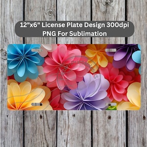 3D Flowers License Plate Sublimation Design Instant Download PNG 300dpi DIY Front Car Plates Rainbow Flower Digital Graphic - Plate6
