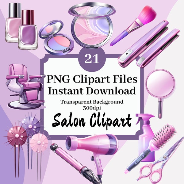 Salon Clipart Set of 21 Clipart PNG Files Salon Graphics Instant Download Curling Iron Brush Comb Scissors Clipart Hair Stylist Bundle