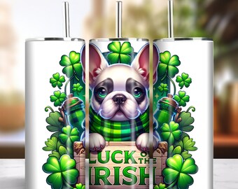 Luck of the Irish 20oz Skinny Tumbler Sublimacja Projekt Natychmiastowe pobieranie cyfrowe PNG 300dpi DIY Frenchie Bulldog Lover Tumbler Wrap #2