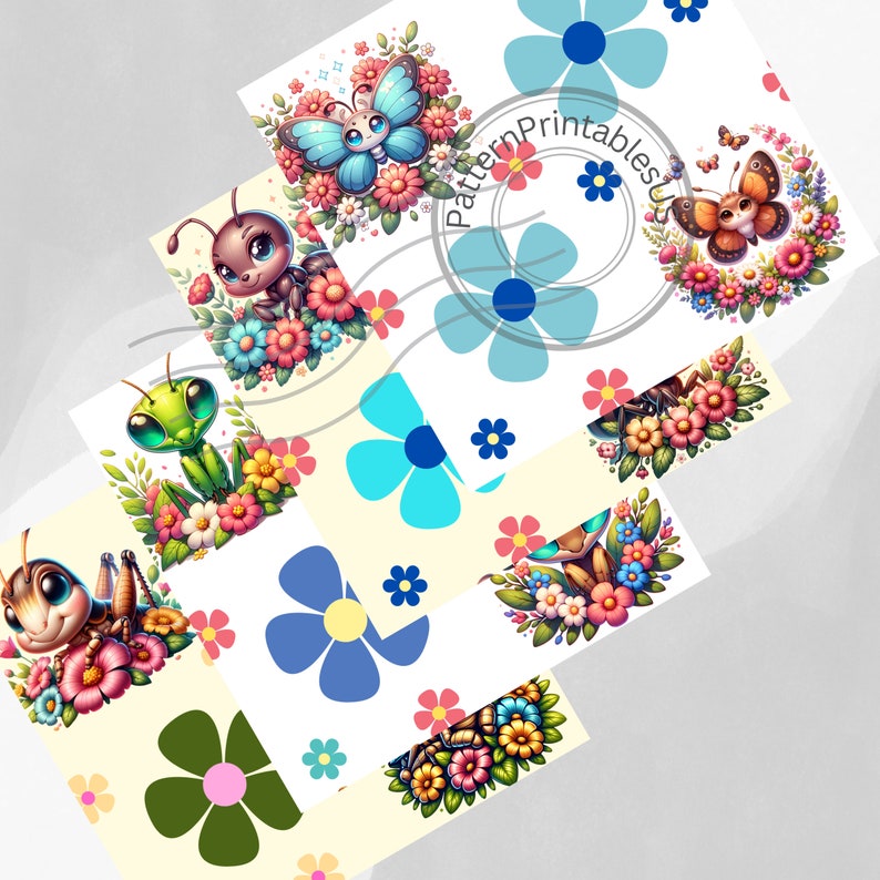 Cute Garden Insects 12x12 Digital Paper Printable Background Scrapbook ...