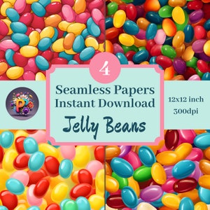 Jelly Beans Printable Background Scrapbook Papers 12x12 Seamless Pattern Set Of 4 Instant Download Colorful Easter Candy Digital Print