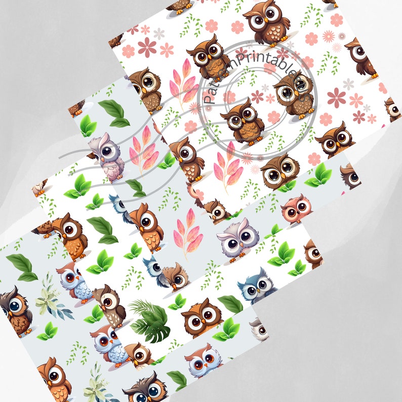 Cute Owls 12x12 Digital Paper Printable Background Scrapbook Papers ...