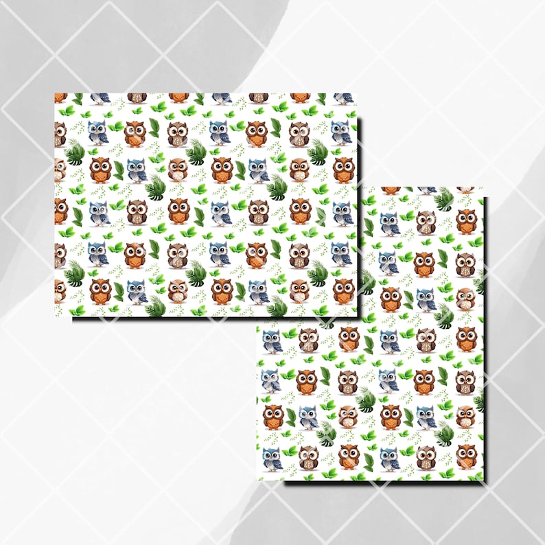 Cute Owls 8.5x11 Digital Paper, Printable Background Scrapbook Papers ...