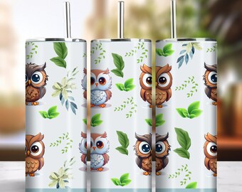 Cute Owl 20oz Skinny Tumbler Sublimation Seamless Design Instant Digital Download PNG 300dpi DIY Cute Funny Owl Lover Tumbler Wrap #3