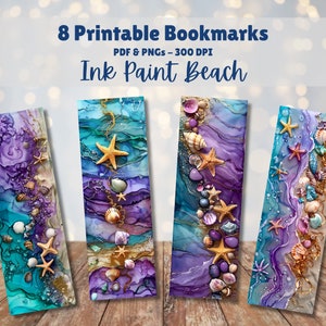 Ink Paint Beach Printable Bookmarks Set of 8 Digital Download 11x8.5 PDF and Separate PNGs Great For Sublimation Designs Book Lover Gift