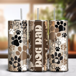 Rustikaler brauner Hund Papa 20 Unzen Skinny Tumbler Sublimation Holzbrett Design Sofortiger Download PNG 300dpi DIY Tumbler Wrap Hundeliebhaber Grafik