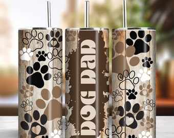 Rustic Brown Dog Dad 20oz Skinny Tumbler Sublimation Wooden Plank Design Instant Download PNG 300dpi DIY Tumbler Wrap Dog Lover Graphic