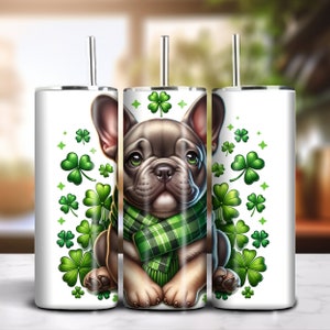 Lucky Frenchie 20oz Skinny Tumbler Sublimation Design Instant Digital Download PNG 300dpi DIY French Bulldog Dog Puppy Lover Tumbler Wrap