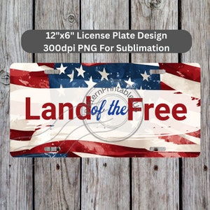 Land van de gratis nummerplaat sublimatie ontwerp Instant Download PNG 300dpi DIY voorste autoplaten Patriot USA vlag digitale afbeelding #2