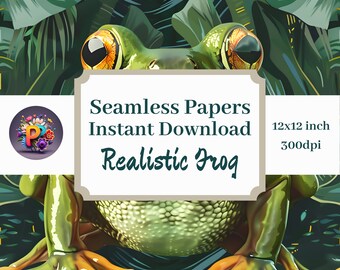 Realistischer Frosch Digital Papier Druckbare Hintergrund Scrapbook Papiere 12x12 Nahtlose Muster Sofortiger Download Grafiken für Froschliebhaber PNG JPG
