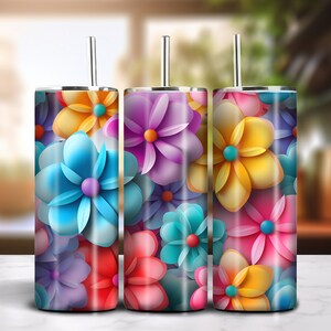 3D Flowers 20 oz Skinny Tumbler Seamless Sublimation Design Instant Digital Download PNG 300dpi DIY Tumbler Wrap Floral Print Design