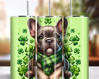 Lucky Frenchie 20oz Skinny Tumbler Sublimation Design Instant Digital Download PNG 300dpi DIY French Bulldog Dog Puppy Lover Tumbler Wrap #2