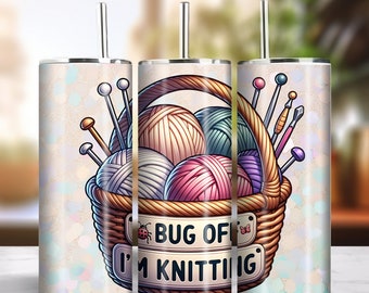 Bug Off I'm Knitting 20oz Skinny Tumbler Sublimacja Kolorowy Brokat Projekt Pobierz PNG 300dpi DIY Wrap Zabawny Głupi Dzianinowy Powiedzenie Obraz 6
