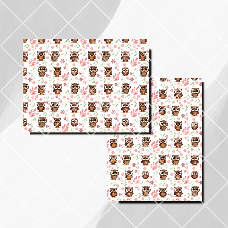 Cute Owls 8.5x11 Digital Paper, Printable Background Scrapbook Papers ...