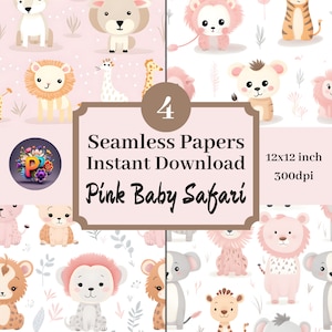 Pink Baby Safari Printable Background Scrapbook Papers, 12x12 Seamless ...