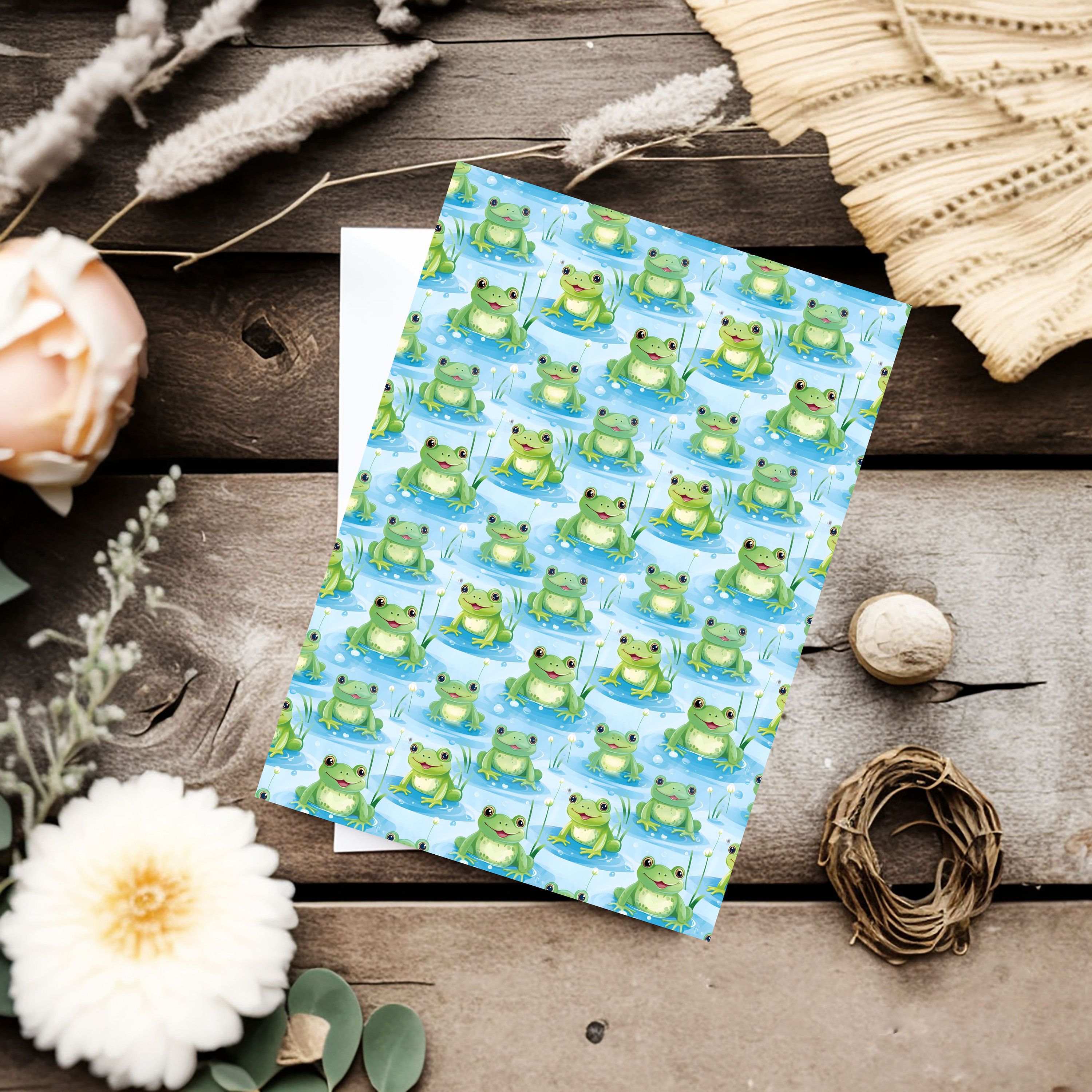 Cute Frogs Digital Paper, Printable Background Scrapbook Papers 8.5x11