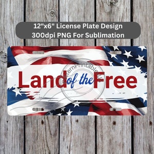 Land van de gratis kentekenplaat sublimatie ontwerp Instant Download PNG 300dpi DIY voorste autoplaten Patriot USA vlag digitale afbeelding