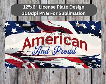 Amerikanische und stolze Nummernschild Sublimationsdesign Sofortiger Download PNG 300 dpi DIY Vordere Autokennzeichen Bunch USA Flagge Digitale Grafik # 2