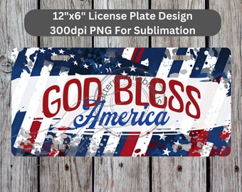 God Bless America License Plate Sublimation Design Instant Download PNG 300dpi DIY Front Car Plates Patriot USA Flag Digital Graphic #3