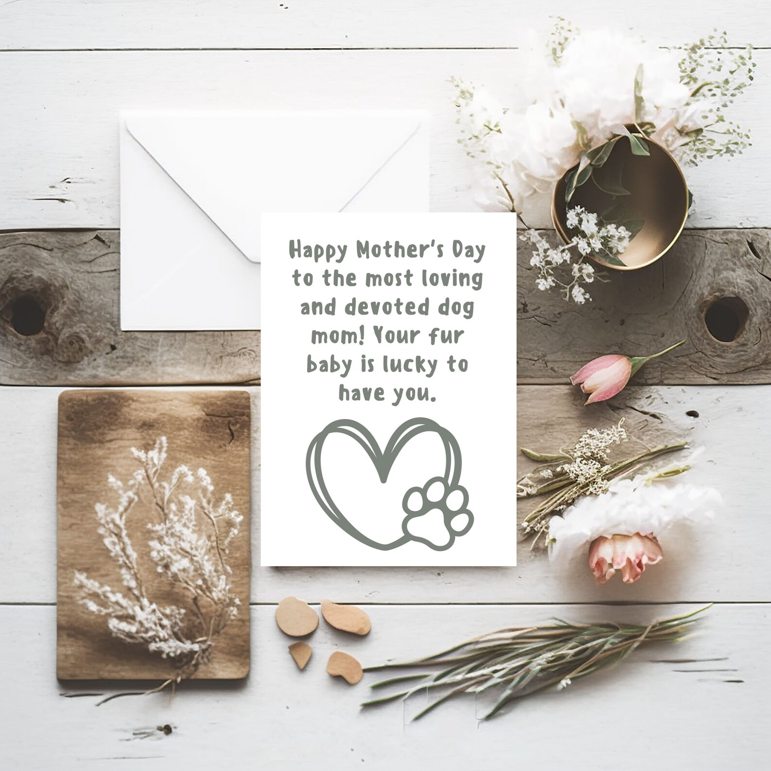 Dog Mom Mother's Day Printable DIY Greeting Card and Envelope Template ...