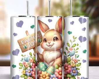 Easter Joy 20oz Skinny Tumbler Seamless Sublimation Design Instant Download PNG 300dpi DIY Tumbler Wrap Cute Bunny Print Design