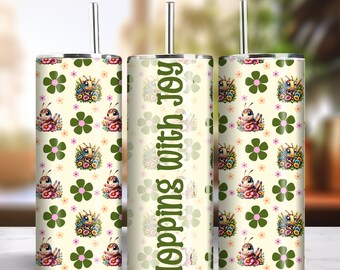Hopping With Joy 20oz Skinny Tumbler Sublimation Seamless Design Instant Digital Download PNG 300dpi DIY Garden Grasshopper Tumbler Wrap