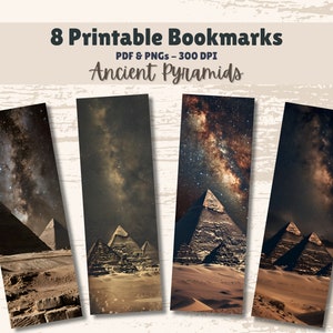 Printable Bookmarks Set of 8 Digital Download 11x8.5 PDF and Separate PNGs Great For Sublimation Designs Book Lover Gift Ancient Pyramids