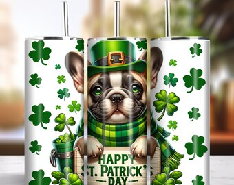 St. Patrick's 20oz Skinny Tumbler Sublimation Design Instant Digital Download PNG 300dpi DIY Frenchie French Bulldog Lover Tumbler Wrap #4