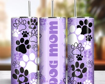 Purple Glitter Dog Mom 20oz Skinny Tumbler Sublimation Sparkly Glitter Design Instant Download PNG 300dpi DIY Tumbler Wrap Dog Lover Graphic