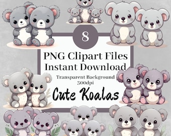 Lindo Koala Clipart Conjunto de 8 Archivos PNG Clipart Kawaii Koala Bears Lindos Gráficos Koala Descarga Instantánea Animal Nursery Sweet Koala Bundle