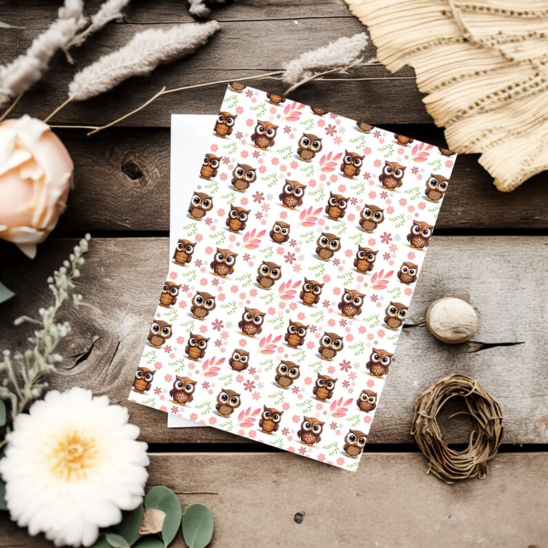Cute Owls 8.5x11 Digital Paper, Printable Background Scrapbook Papers ...