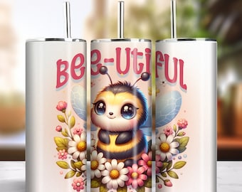 Bee-utiful 20oz Skinny Tumbler Sublimation Artwork Digital Download PNG 300dpi Cute Bumblebee Bug Insect Lover Tumbler DIY Wrap #2