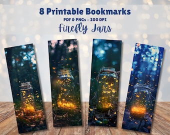Firefly Jars Printable Bookmarks Set of 8 Digital Download 11x8.5 PDF and Separate PNGs Great For Sublimation Designs Book Nature Lover Gift