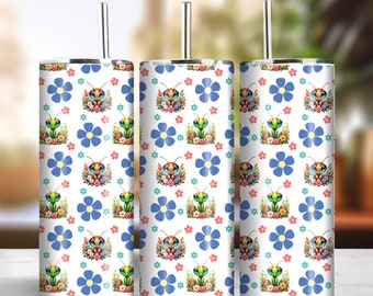 Praying Mantis 20oz Skinny Tumbler Sublimation Seamless Design Instant Digital Download PNG 300dpi DIY Garden Insect Bug Lover Tumbler Wrap