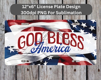 God Bless America License Plate Sublimation Design Instant Download PNG 300dpi DIY Front Car Plates Patriot USA Flag Digital Graphic #4