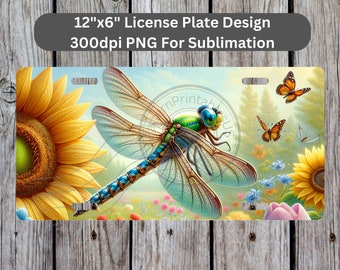 Libelle Nummernschild Sublimationsdesign Sofortiger Download PNG 300dpi DIY Front Car Plate Bunte Blumen Schmetterling Digitale Grafik
